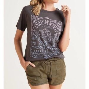 Letluv Gun N Roses Preppy Casual Slouchy Cotton Rose Graphic Print Band Tee XS